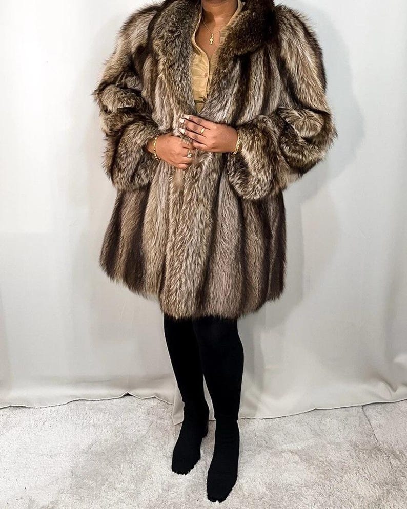 Luxury Handmade Raccoon Fur Coat: Long, Oversized, Polyester Lined