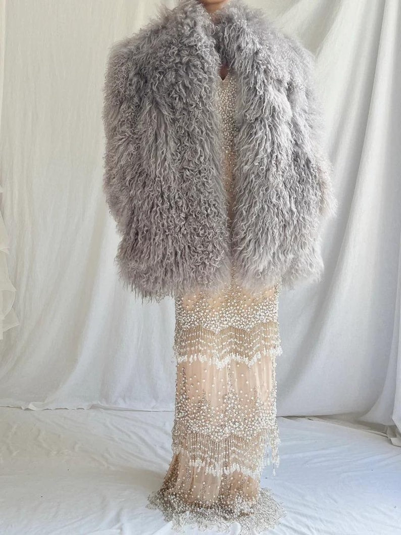 Gray Shearling Coat: Women's Real Fur Winter Outerwear
