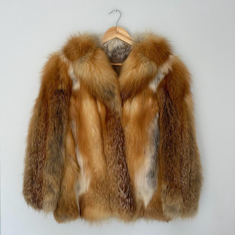 Vintage Red Fox Fur Coat: Oversized Luxury Winter Jacket