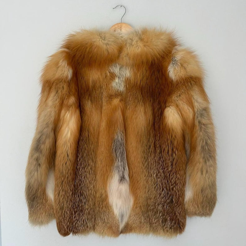 Vintage Red Fox Fur Coat: Oversized Luxury Winter Jacket