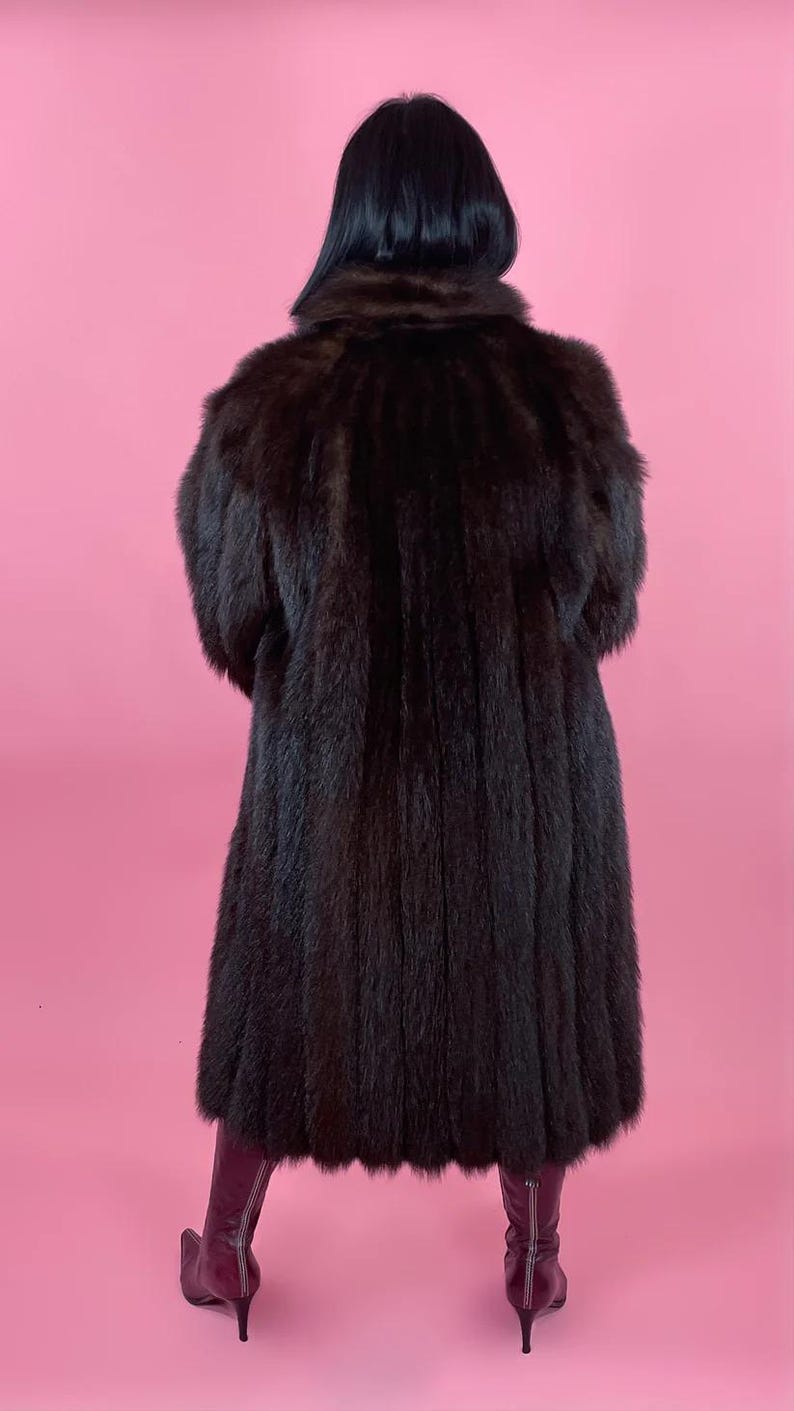 Luxury Mink Fur Long Coat - Elegant Brown Genuine Mink