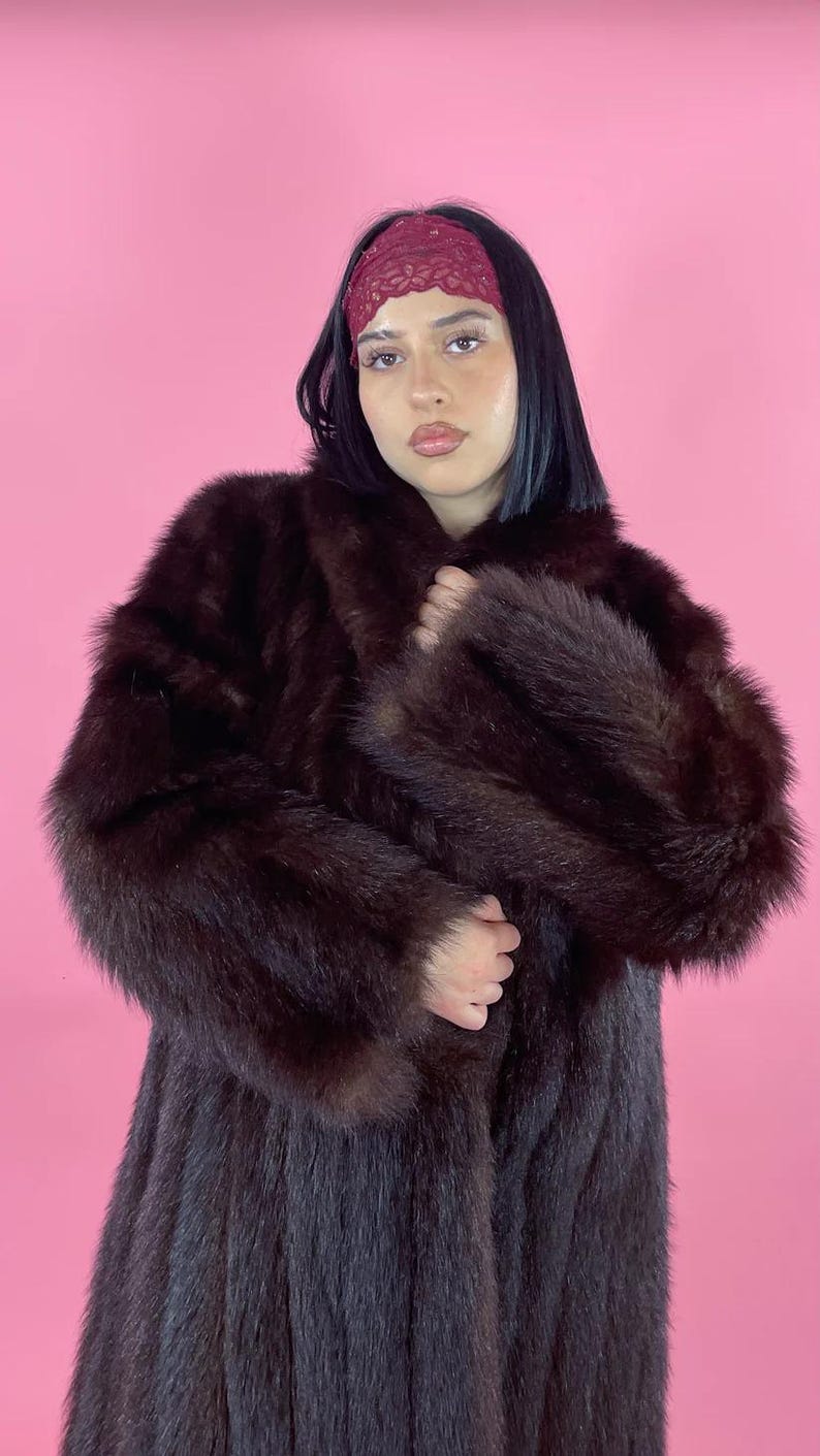 Luxury Mink Fur Long Coat - Elegant Brown Genuine Mink