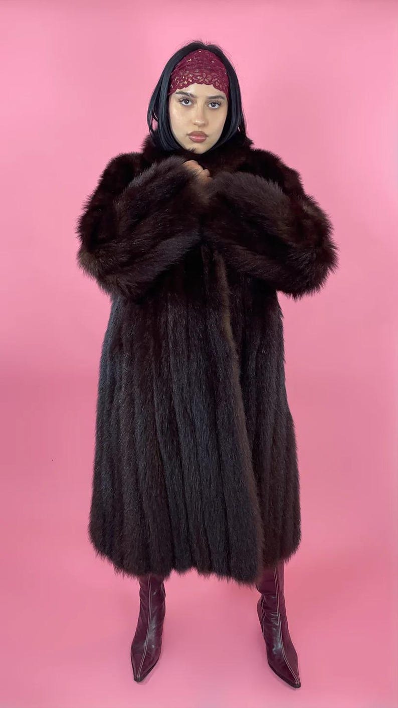 Luxury Mink Fur Long Coat - Elegant Brown Genuine Mink