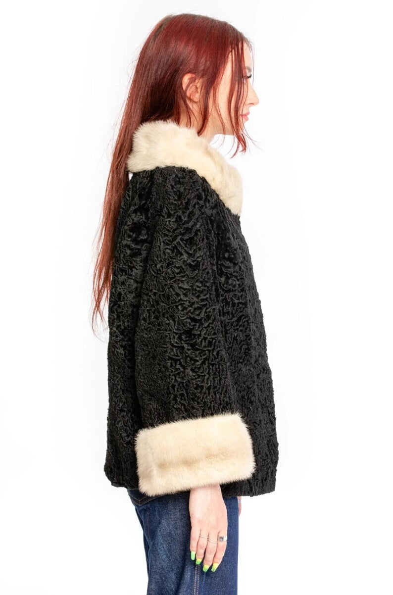 Women Black Swakara Mink Fur Jacket Luxury Elegant Cozy Coat Women Real Coat