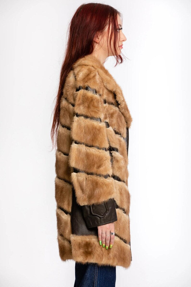 Luxury Brown Mink Fur Coat - Unique Style Leather Lining Mink Coat - Long Mink Natural Coat