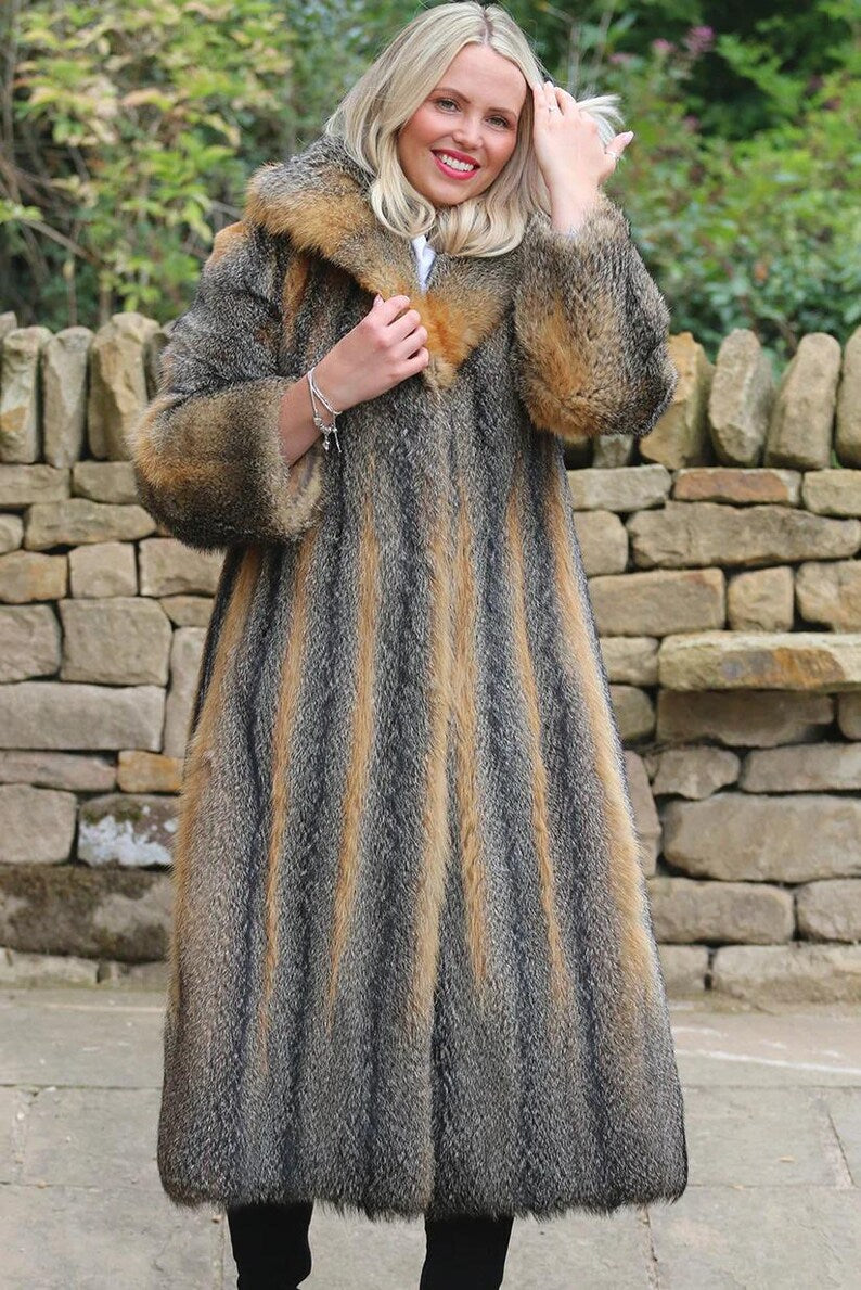 Luxury Mink Fur Hoodie Coat - Long Mink Coat - Natural Real Fur Coat