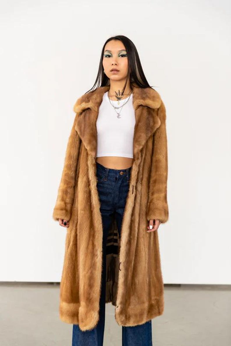 Luxury Vintage Mink Fur Coat - Long Mink Coat - Women Natural Real Mink Coat - Fox Coat