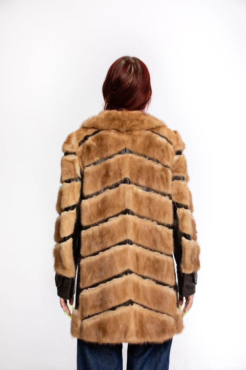 Luxury Brown Mink Fur Coat - Unique Style Leather Lining Mink Coat - Long Mink Natural Coat