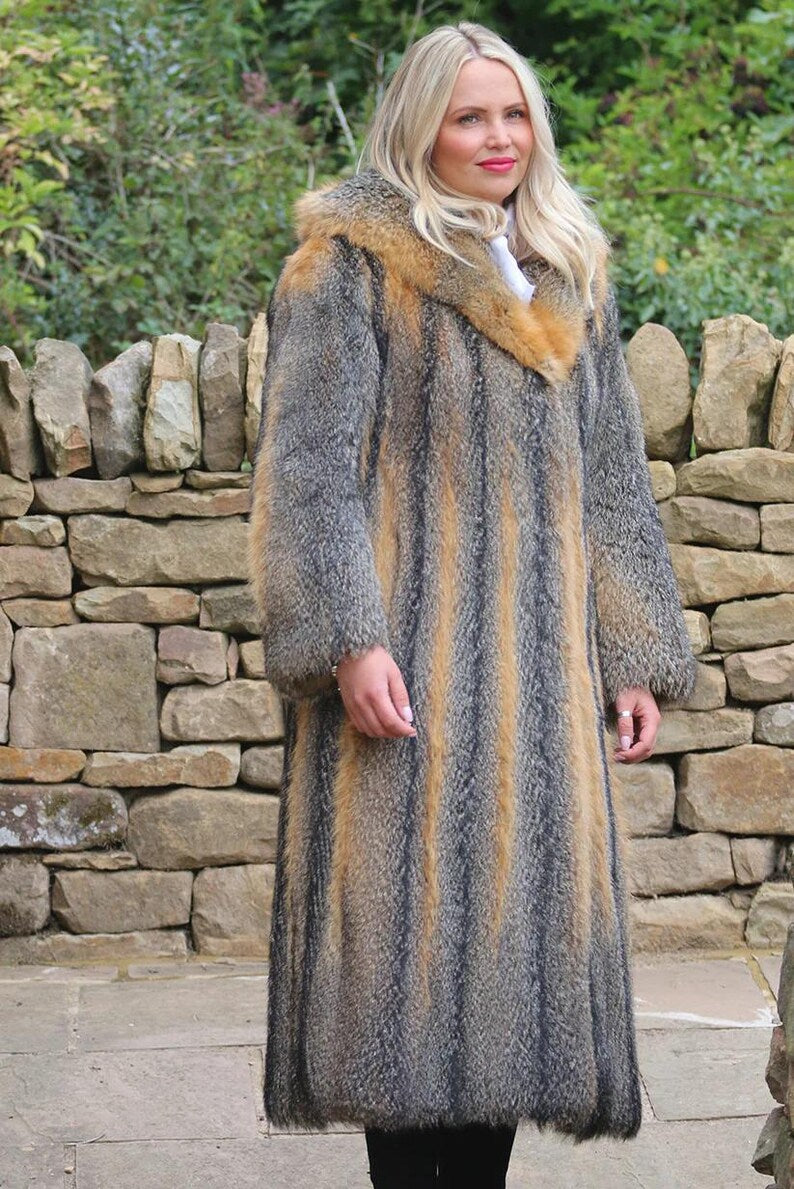 Luxury Mink Fur Hoodie Coat - Long Mink Coat - Natural Real Fur Coat