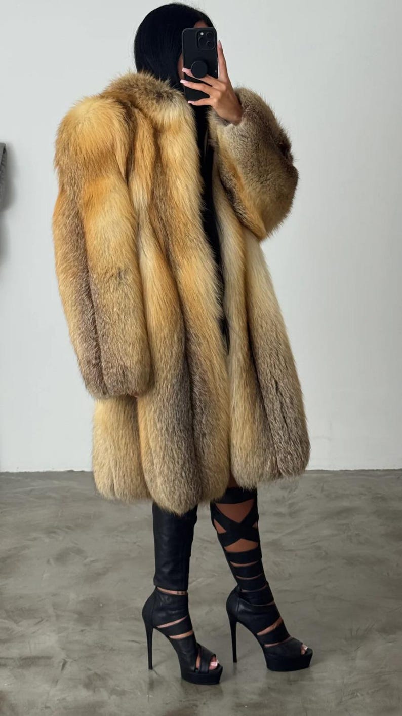 Genuine Fox Fur Long Coat Real Mink Fur Coat Handmade Outwear Coat