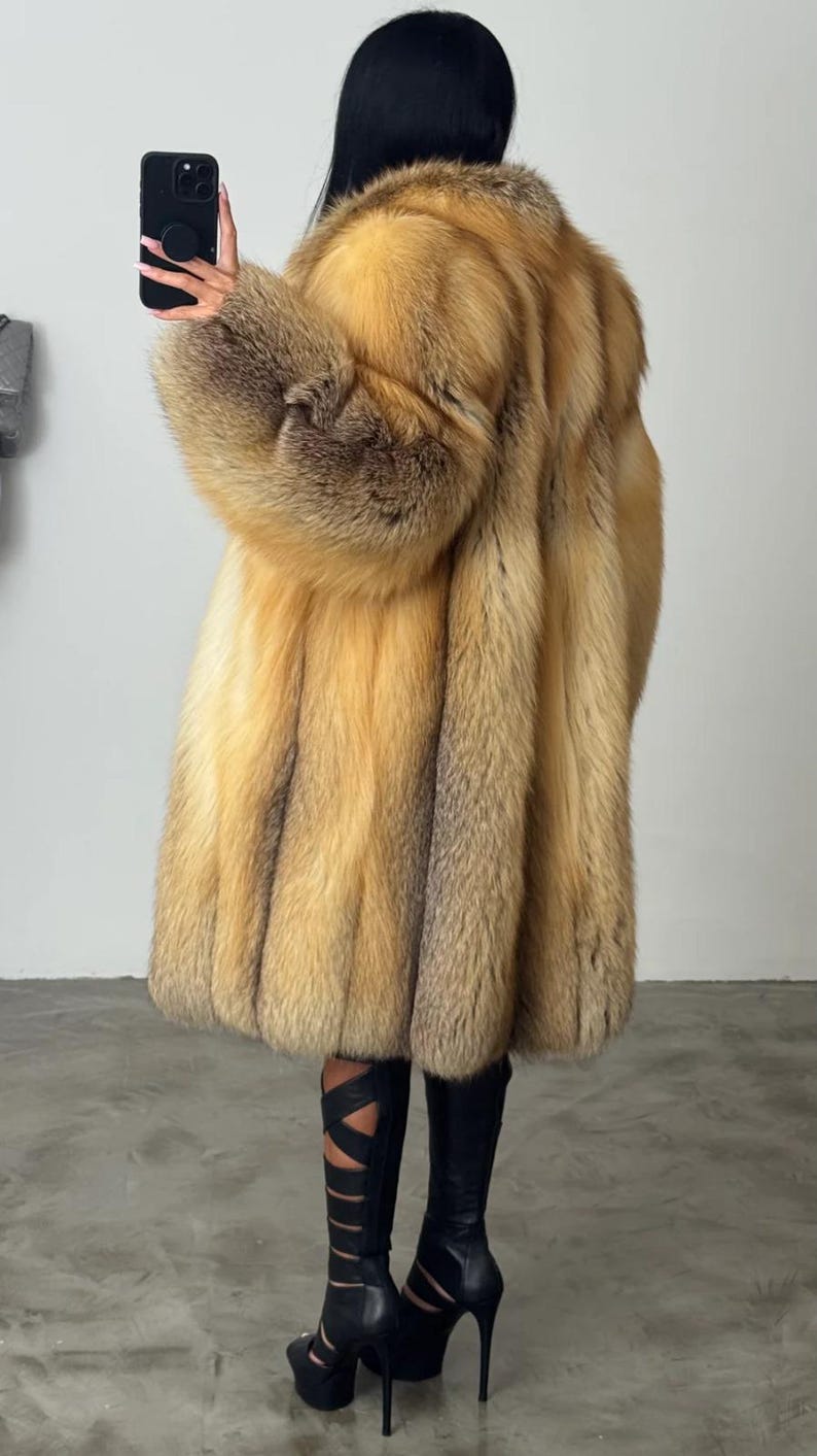Genuine Fox Fur Long Coat Real Mink Fur Coat Handmade Outwear Coat