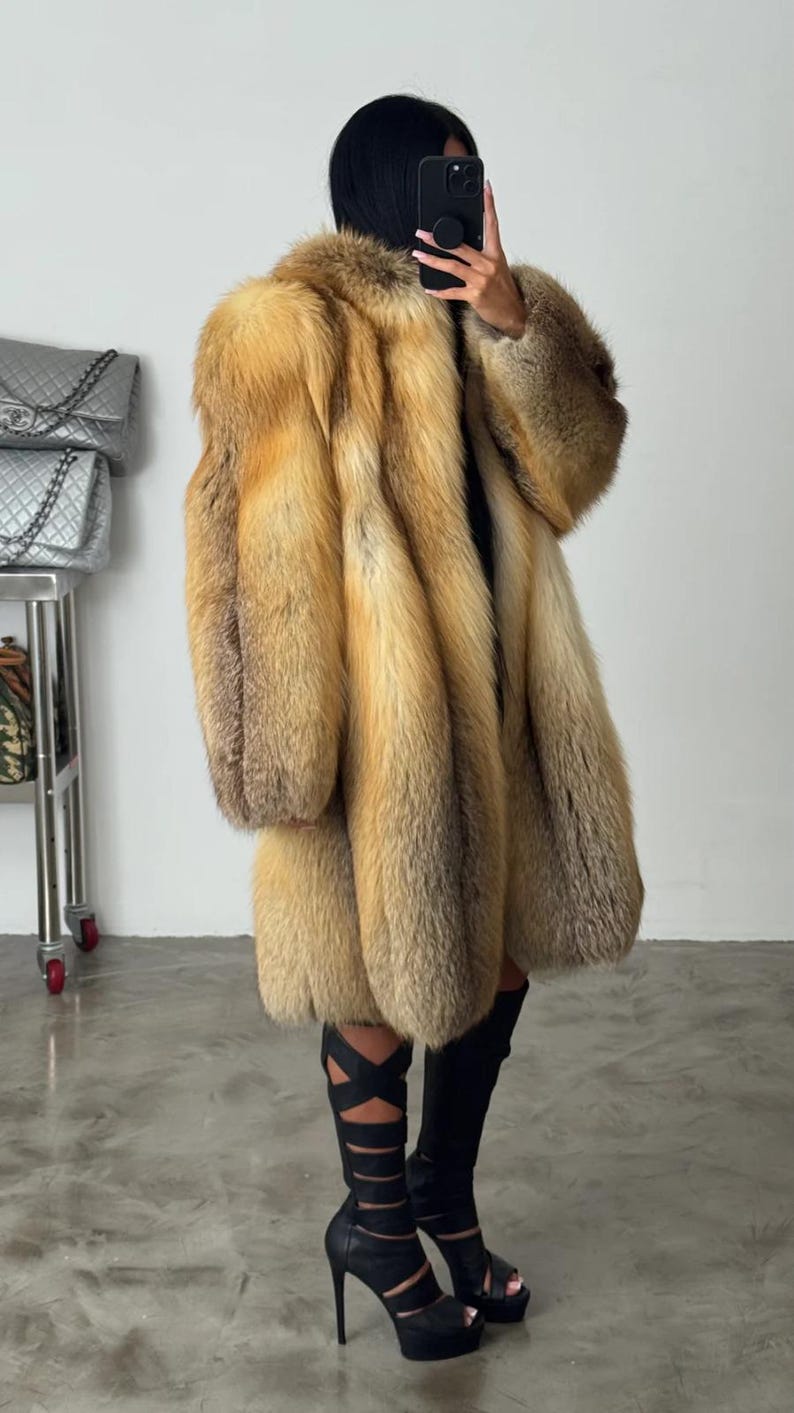 Genuine Fox Fur Long Coat Real Mink Fur Coat Handmade Outwear Coat