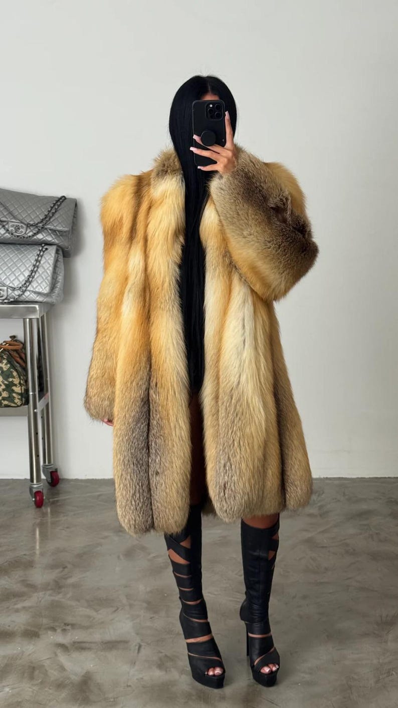 Genuine Fox Fur Long Coat Real Mink Fur Coat Handmade Outwear Coat
